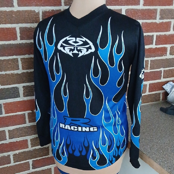 MTX MOTOCROSS Blue Flame Black Racing Jersey - Picture 1 of 8